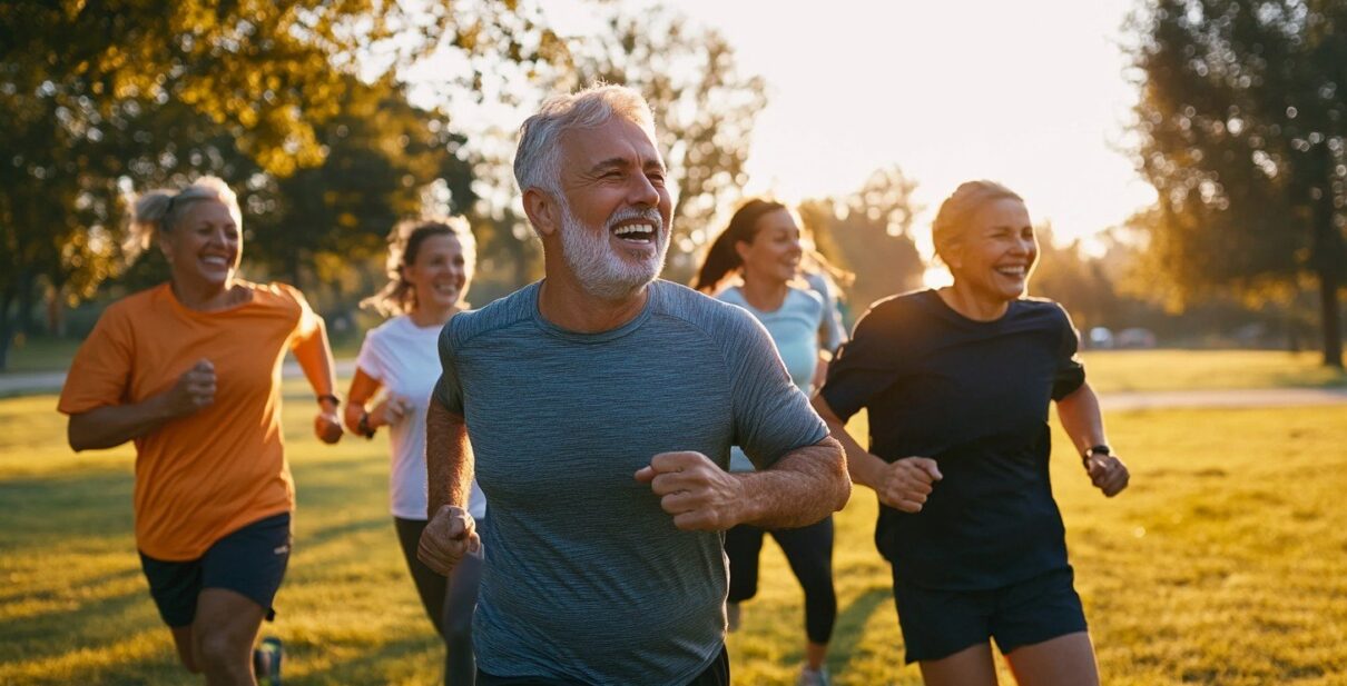 Adult jogging outdoors to strengthen the heart, improve circulation, and lower the risk of hypertension and heart disease through regular exercise.