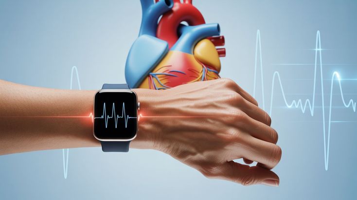 Man checking smartwatch heart rate monitoring for early heart problem detection