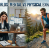 Professional experiencing fatigue and exhaustion while comparing burnout symptoms with cardiovascular fatigue and heart-related warning signs
