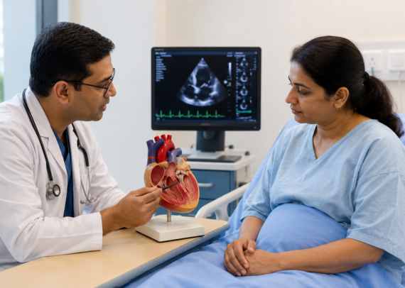 Interventional cardiologist performing Balloon Mitral Valvotomy to treat rheumatic mitral stenosis and improve heart valve function.