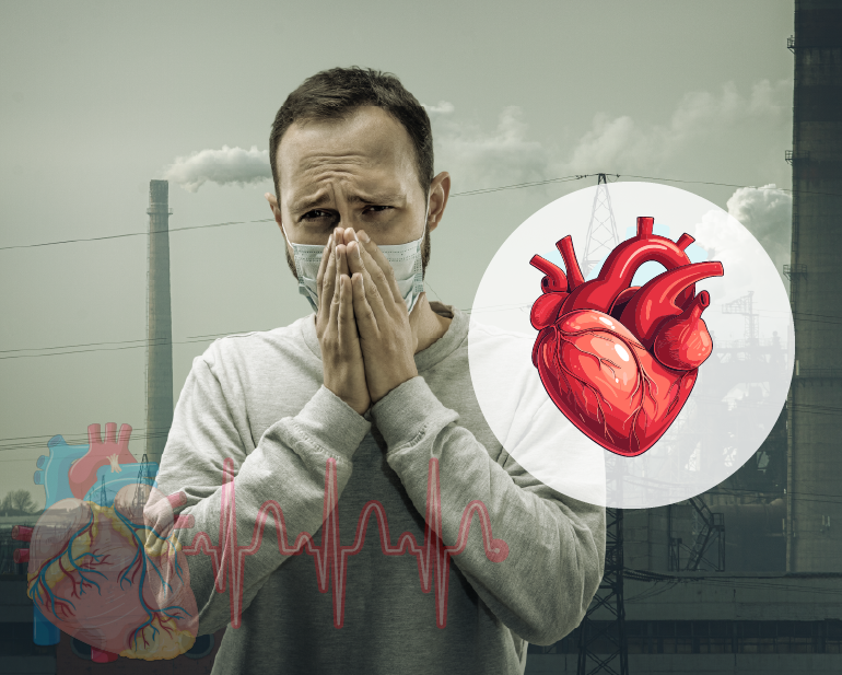 Young professional commuting through Pune traffic exposed to air pollution that can cause blood vessel inflammation and increase heart disease risk.